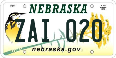 NE license plate ZAI020