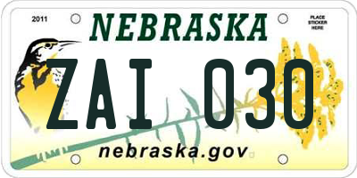 NE license plate ZAI030