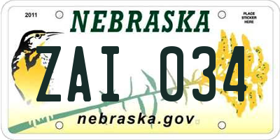 NE license plate ZAI034