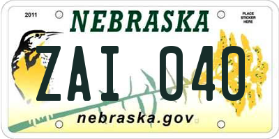 NE license plate ZAI040