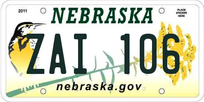 NE license plate ZAI106