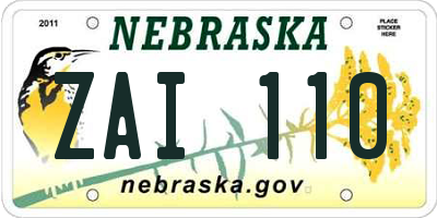 NE license plate ZAI110