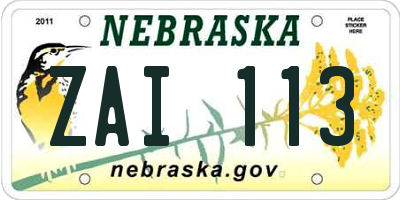 NE license plate ZAI113