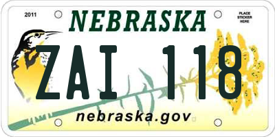 NE license plate ZAI118