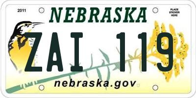 NE license plate ZAI119