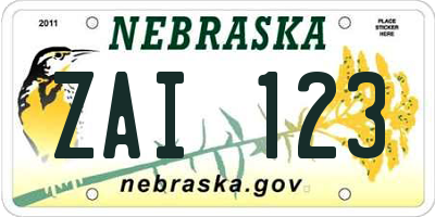 NE license plate ZAI123