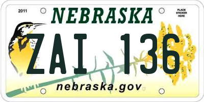 NE license plate ZAI136
