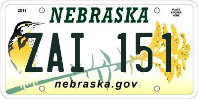 NE license plate ZAI151