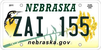 NE license plate ZAI155