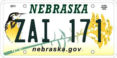 NE license plate ZAI171