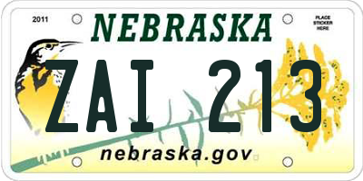 NE license plate ZAI213