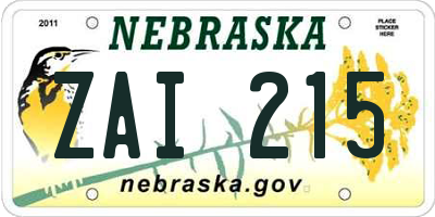 NE license plate ZAI215