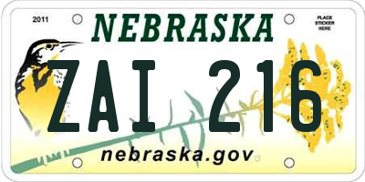 NE license plate ZAI216