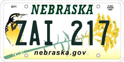 NE license plate ZAI217