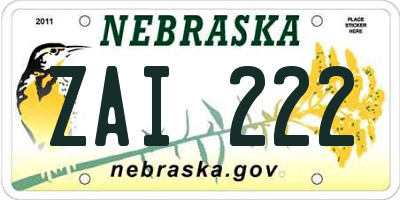 NE license plate ZAI222