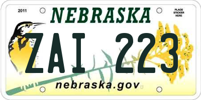 NE license plate ZAI223