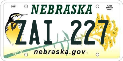 NE license plate ZAI227
