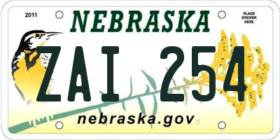 NE license plate ZAI254
