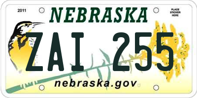 NE license plate ZAI255