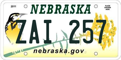 NE license plate ZAI257