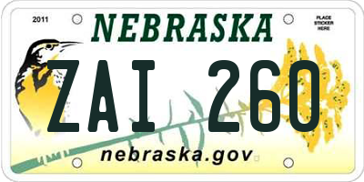 NE license plate ZAI260
