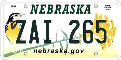 NE license plate ZAI265