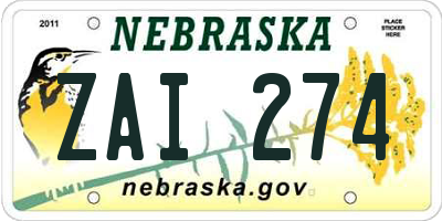 NE license plate ZAI274