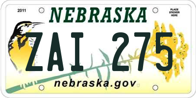 NE license plate ZAI275