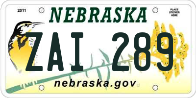 NE license plate ZAI289