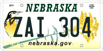 NE license plate ZAI304