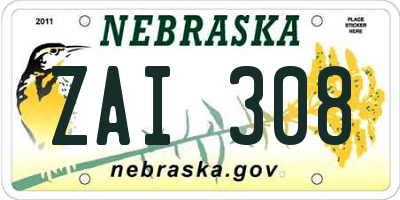 NE license plate ZAI308