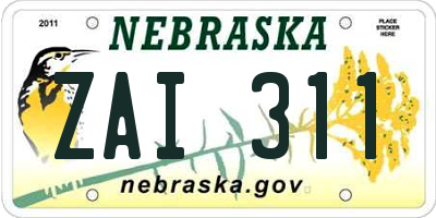 NE license plate ZAI311