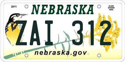 NE license plate ZAI312
