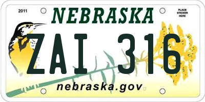 NE license plate ZAI316