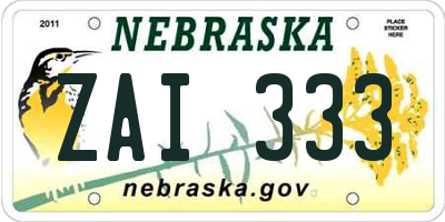 NE license plate ZAI333