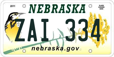 NE license plate ZAI334