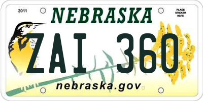 NE license plate ZAI360