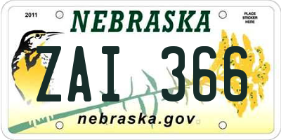 NE license plate ZAI366