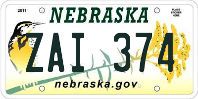 NE license plate ZAI374