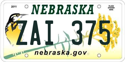 NE license plate ZAI375