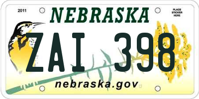 NE license plate ZAI398