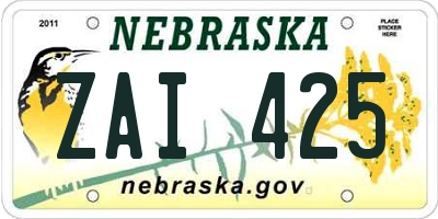 NE license plate ZAI425