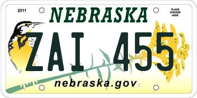 NE license plate ZAI455