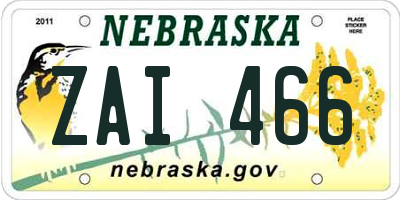 NE license plate ZAI466