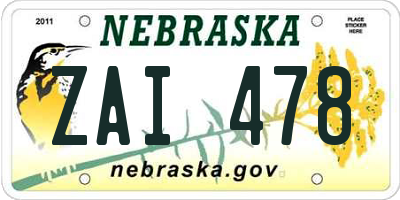 NE license plate ZAI478