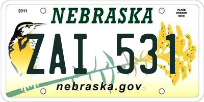 NE license plate ZAI531