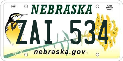 NE license plate ZAI534