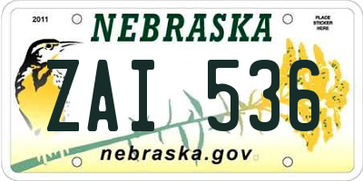 NE license plate ZAI536
