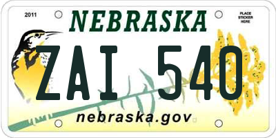 NE license plate ZAI540