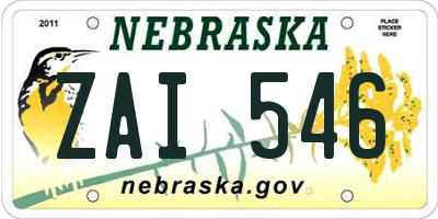 NE license plate ZAI546